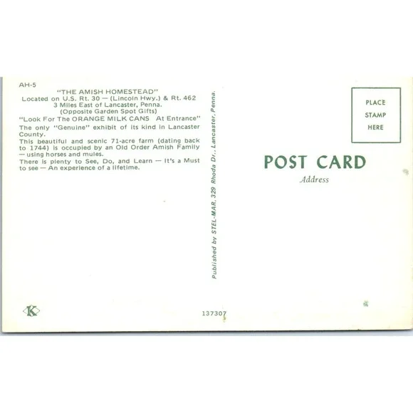 Amish Homestead Lincoln Hwy Lancaster Pennsylvania Dutch Country Postcard PD7 - Picture 2 of 2